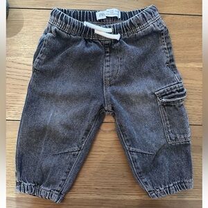 Zara Kids Charcoal Denim Cargo Joggers